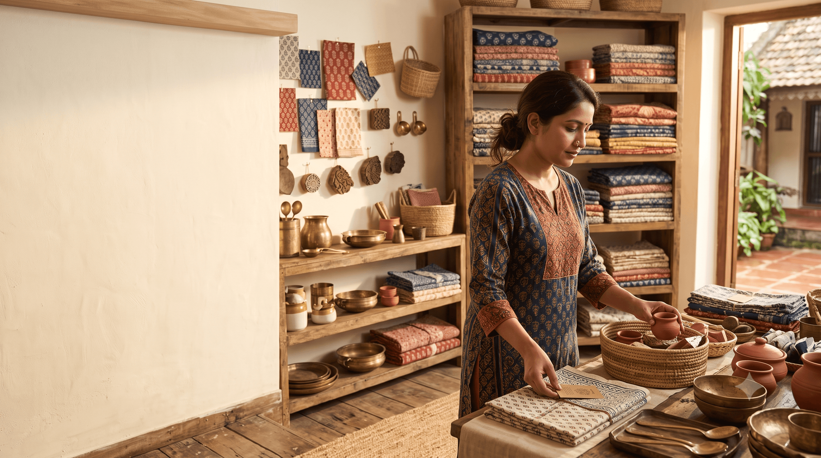 Indian artisan crafting handmade products for wholesale
