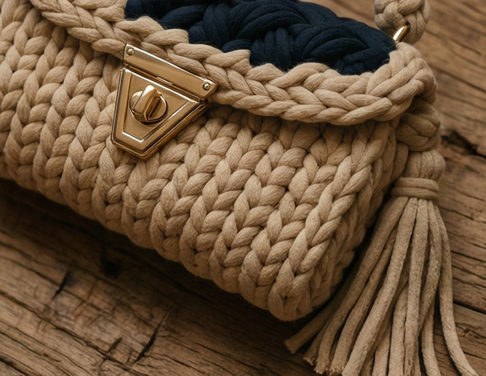 Cream and Navy Handmade Purse