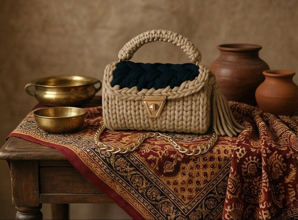 Cream and Navy Handmade Purse