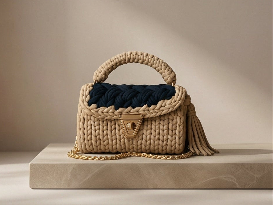 Cream and Navy Handmade Purse