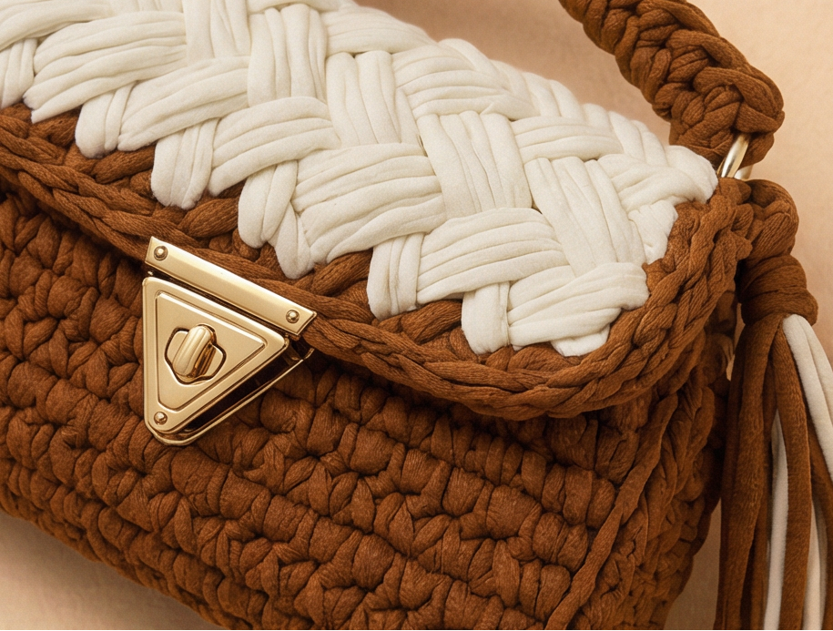 Brown and Cream Braided Handmade Purse