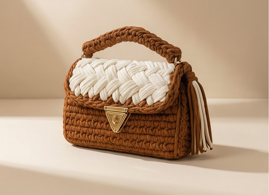 Brown and Cream Braided Handmade Purse