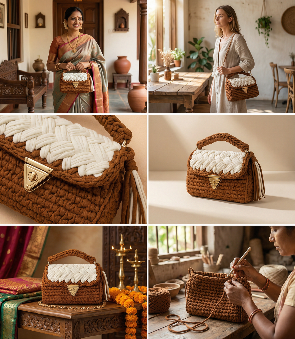 Brown and Cream Braided Handmade Purse