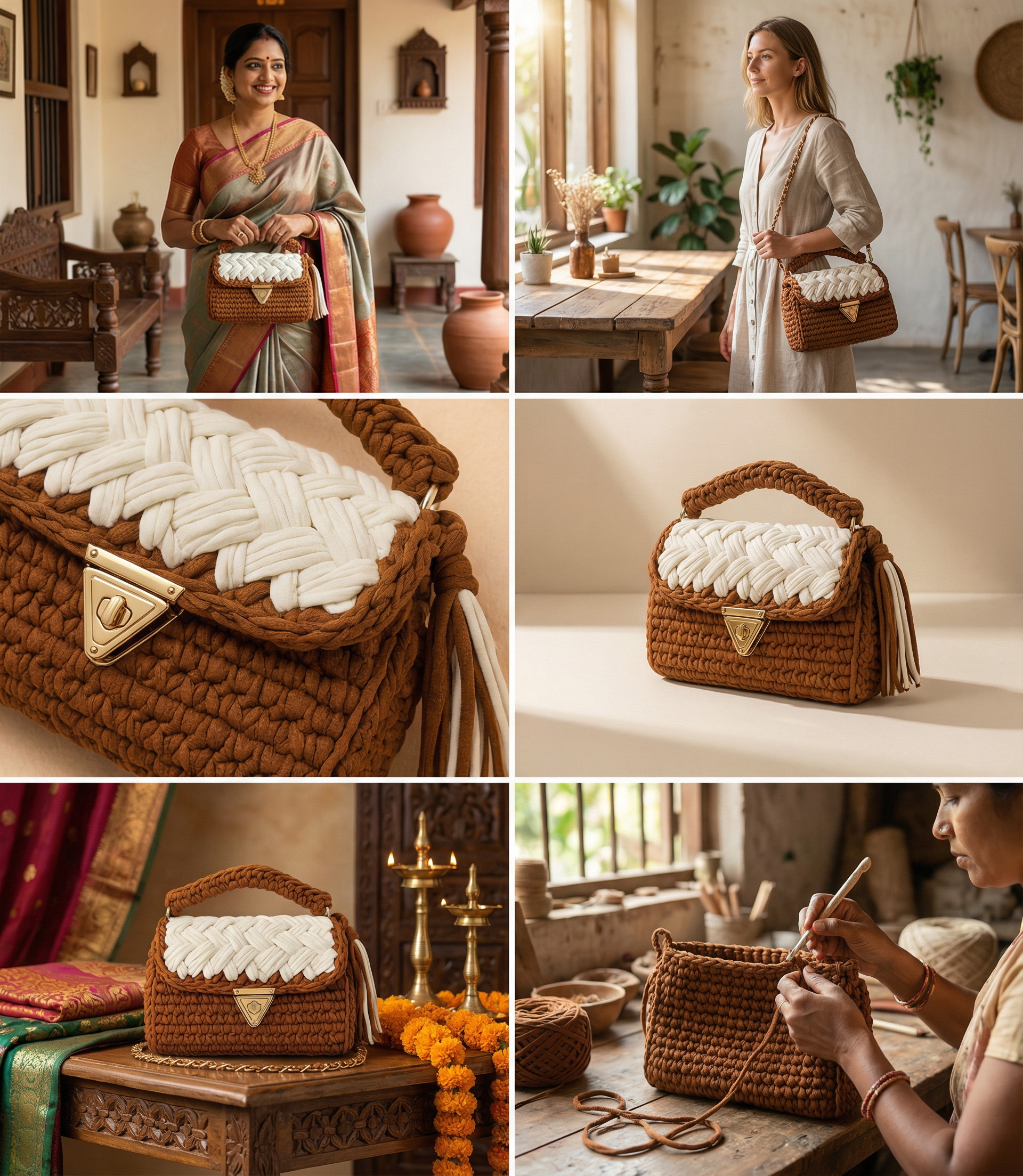 Brown and Cream Braided Handmade Purse