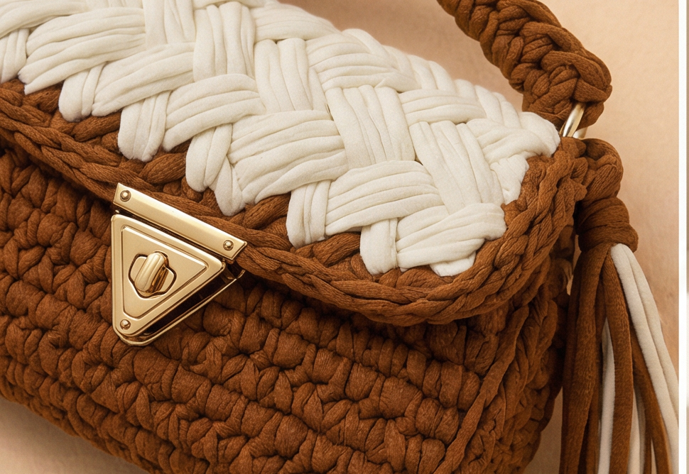 Brown and Cream Braided Handmade Purse