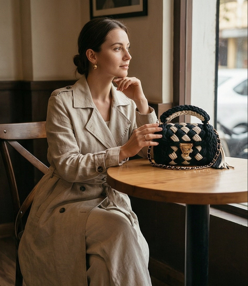 Black and White Checkerboard Handmade Purse