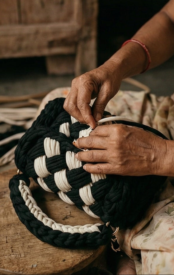 Black and White Checkerboard Handmade Purse