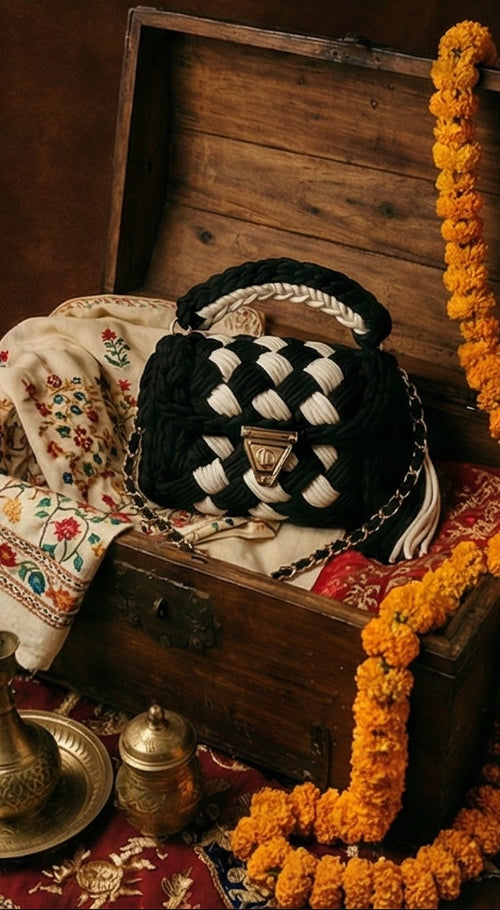 Black and White Checkerboard Handmade Purse