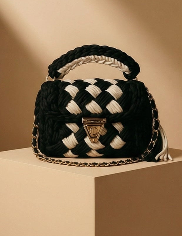 Black and White Checkerboard Handmade Purse