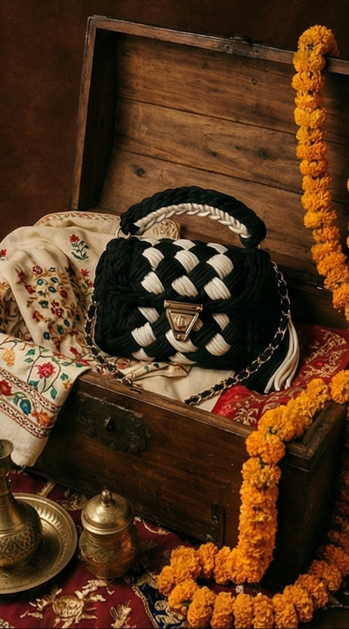 Black and White Checkerboard Handmade Purse