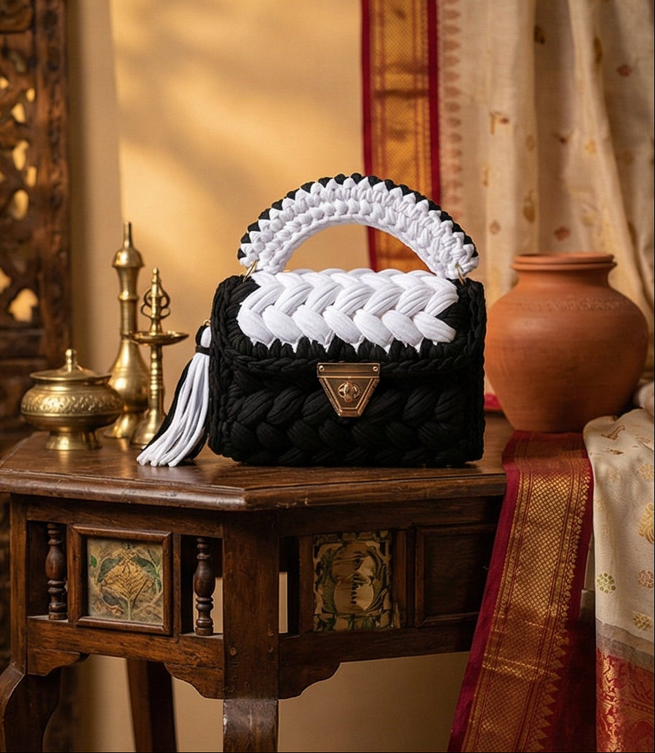 Black and White Braided Handmade Purse