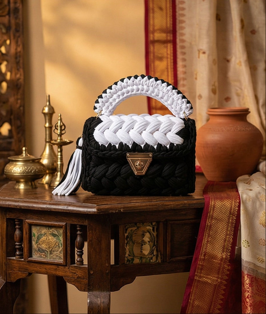 Black and White Braided Handmade Purse
