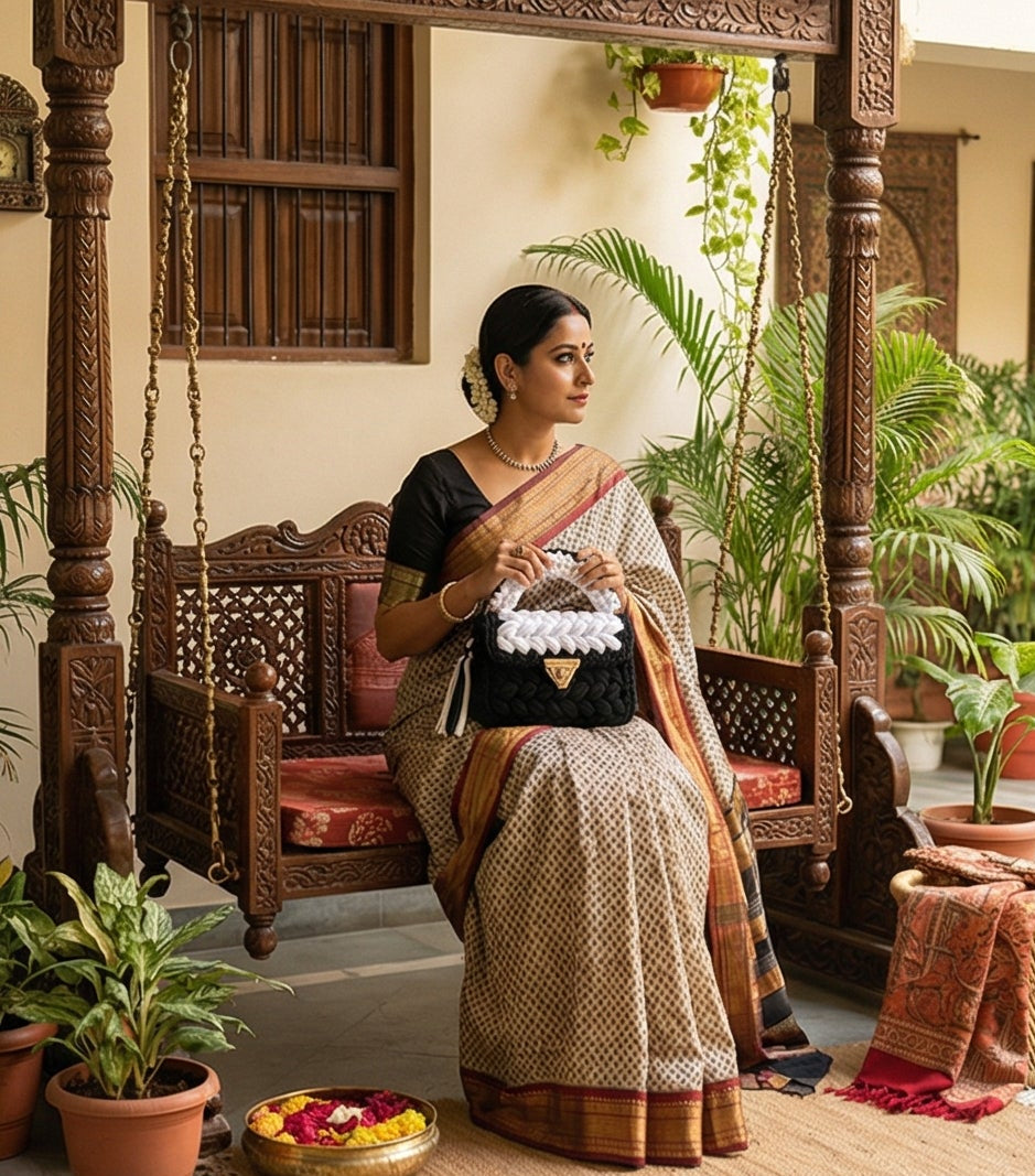 Black and White Braided Handmade Purse