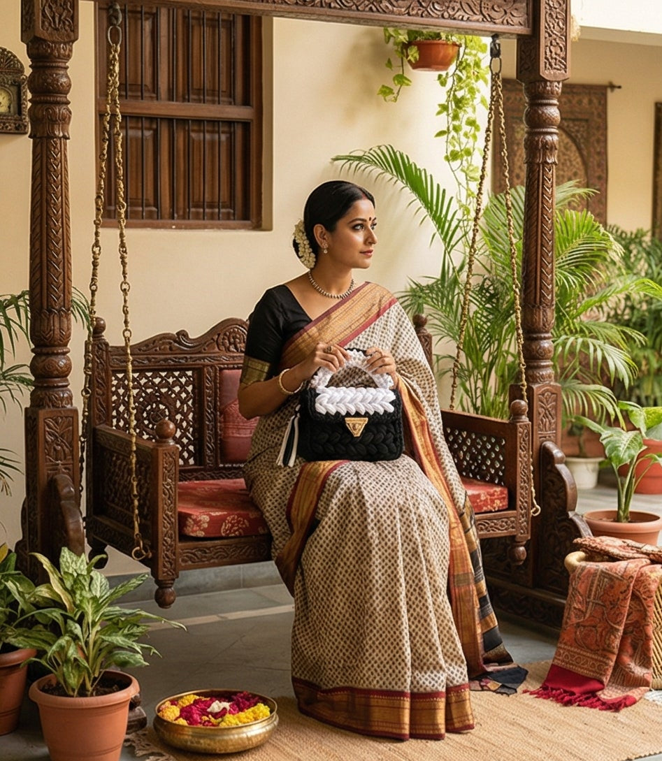 Black and White Braided Handmade Purse