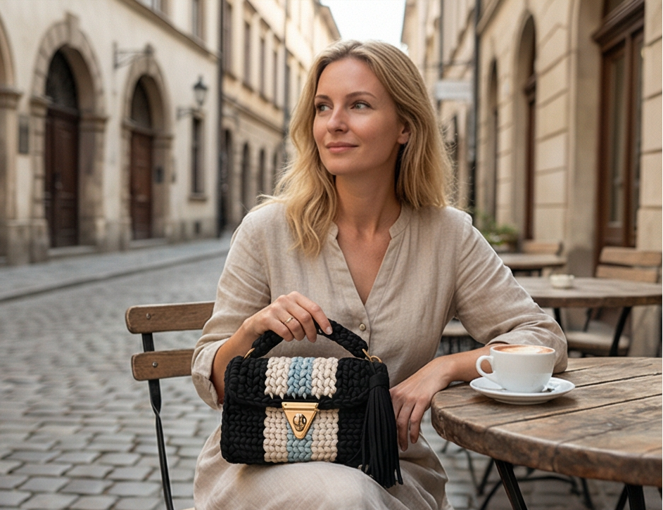 Black and Cream Striped Handmade Purse