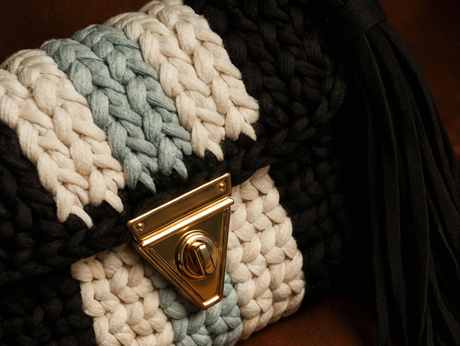 Black and Cream Striped Handmade Purse