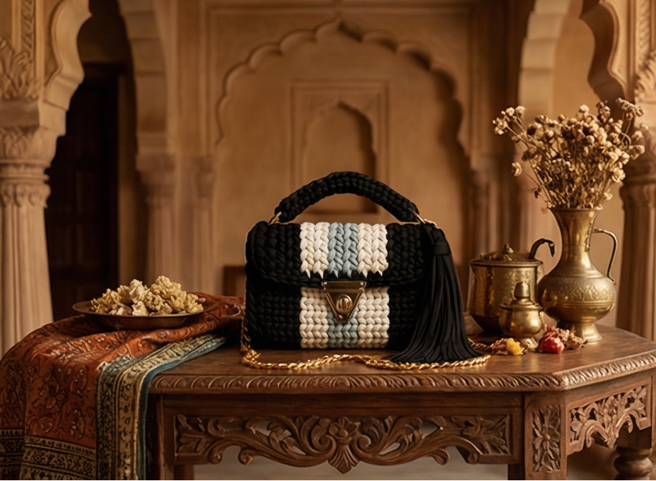 Black and Cream Striped Handmade Purse