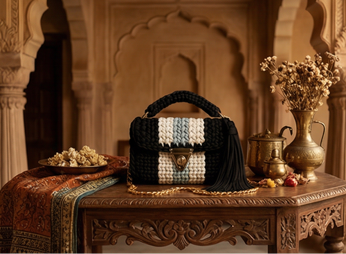 Black and Cream Striped Handmade Purse