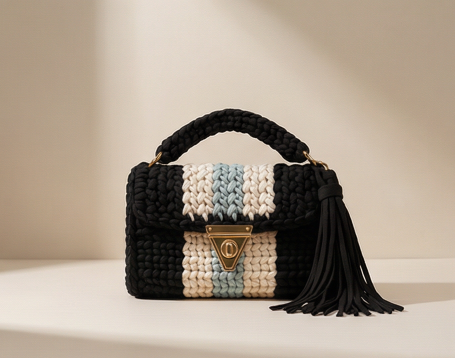 Black and Cream Striped Handmade Purse