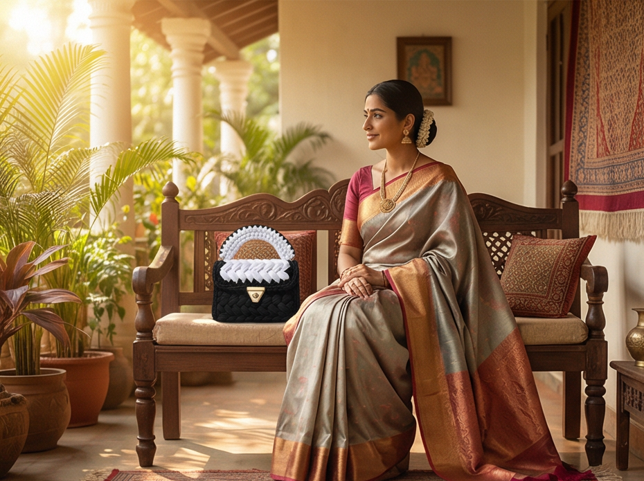 Black and White Braided Handmade Purse