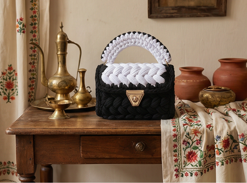 Black and White Braided Handmade Purse