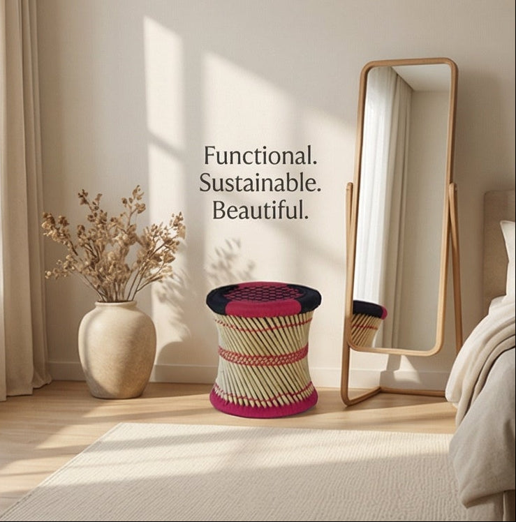 Black and Pink Cotton Lace Stool