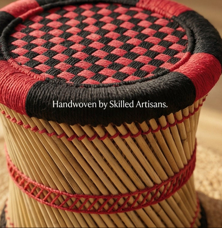 Black and Pink Cotton Lace Stool