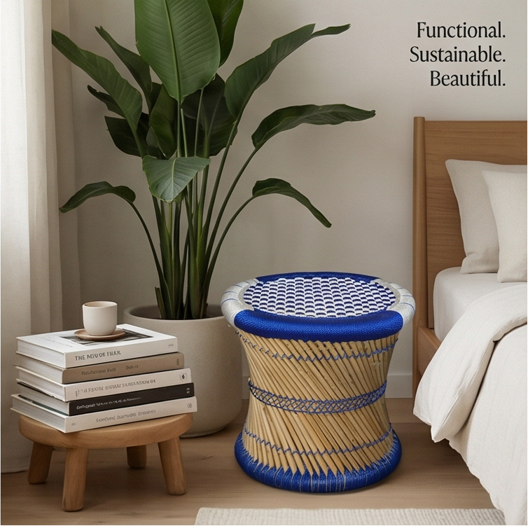 Blue and White Nylon Stool