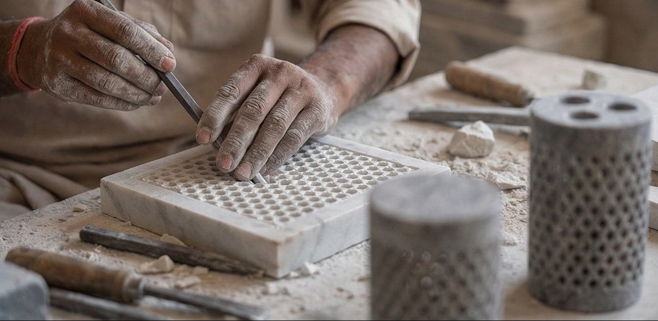 Beige Soapstone Bathroom Set With Tray