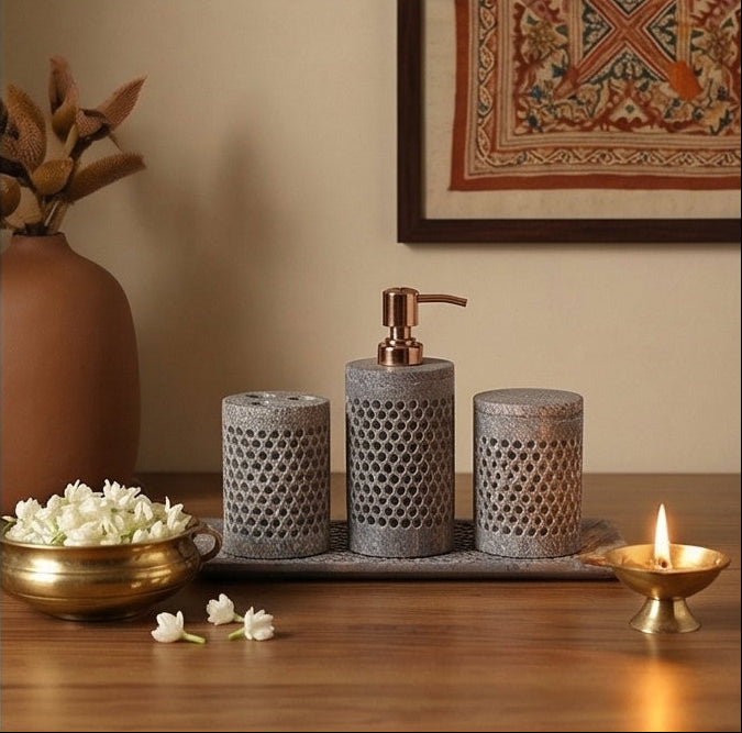 Beige Soapstone Bathroom Set With Tray