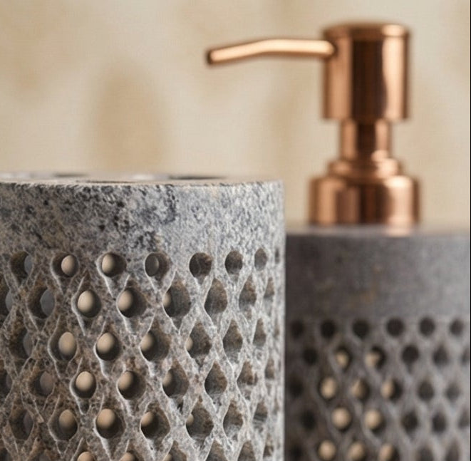 Beige Soapstone Bathroom Set With Tray