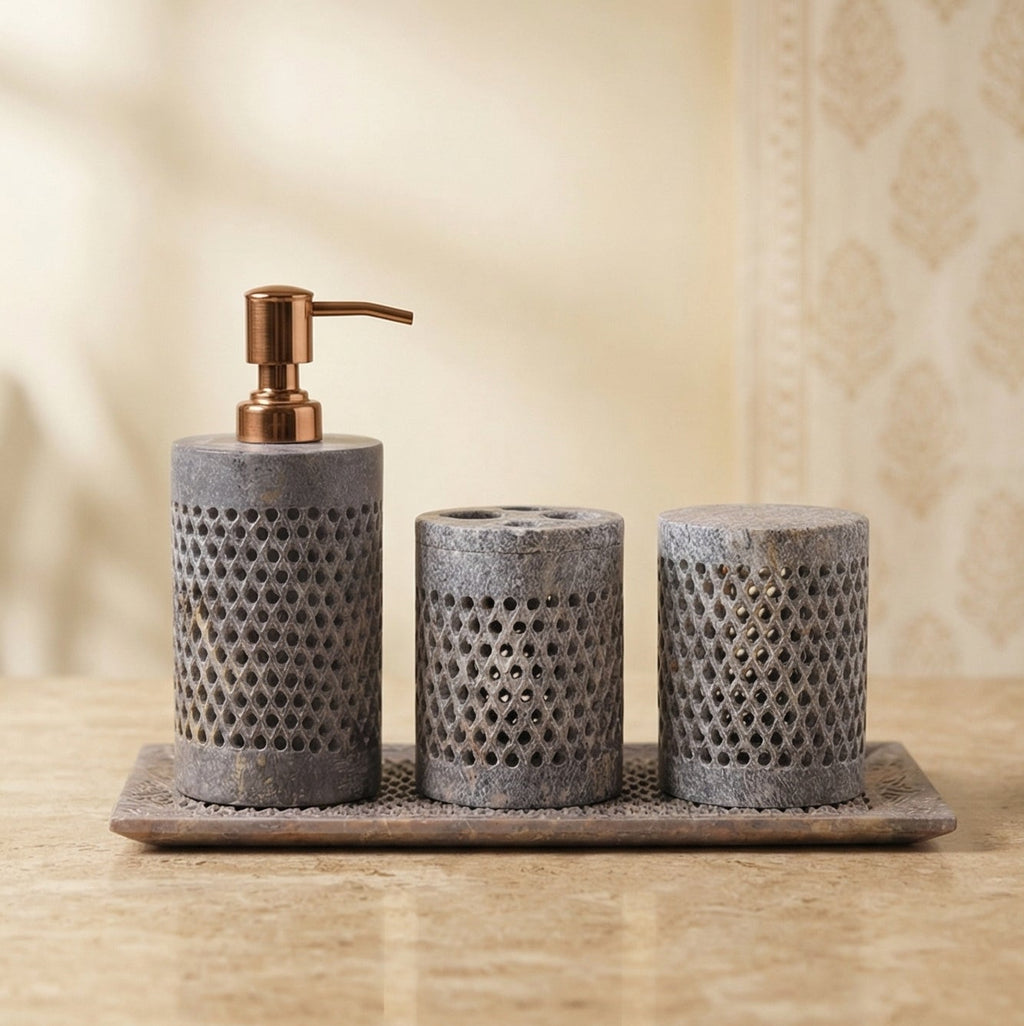 Beige Soapstone Bathroom Set With Tray