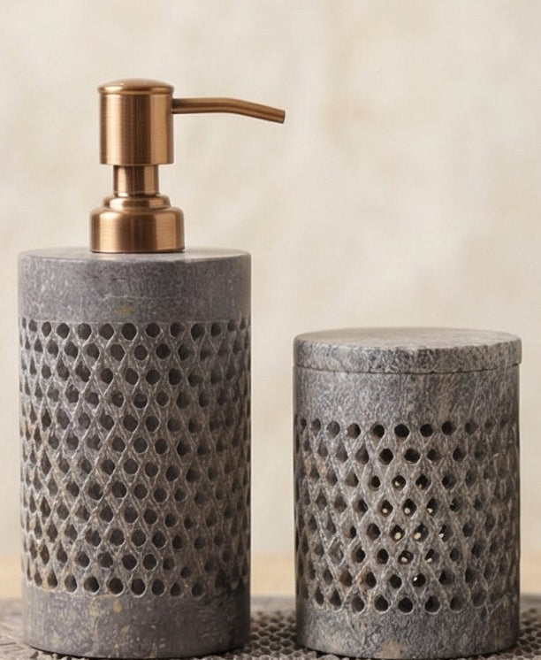 Beige Soapstone Bathroom Set With Tray